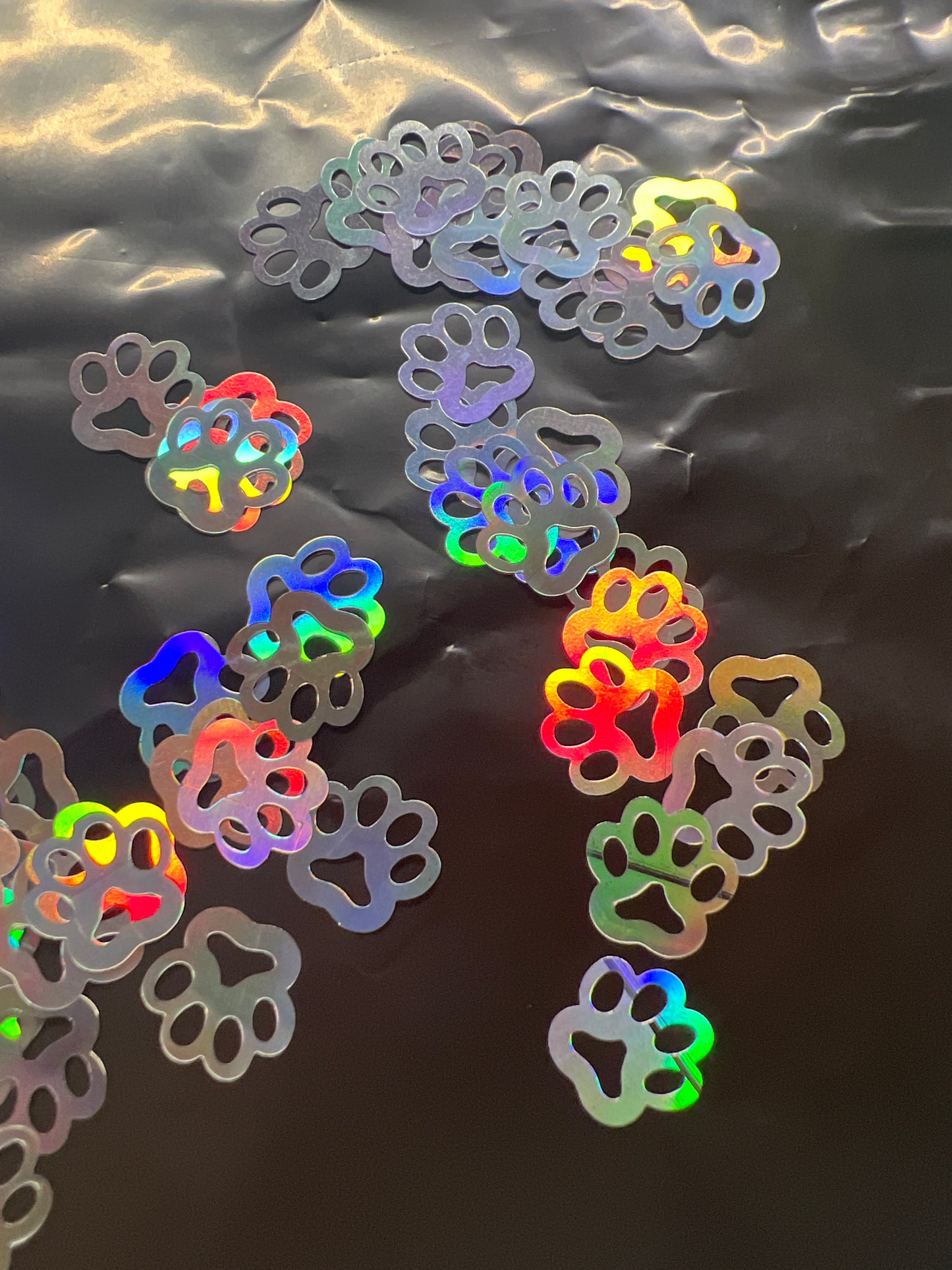 Shaped Glitter Silver Holographic Paw Prints