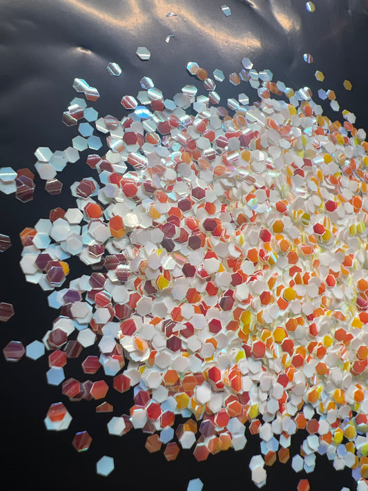 Bubble Glitter White with Orange and Pink shift