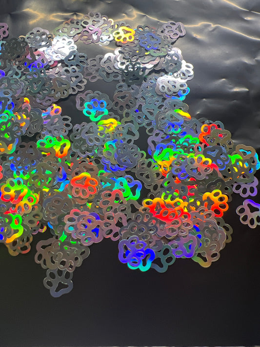 Shaped Glitter Silver Holographic Paw Prints