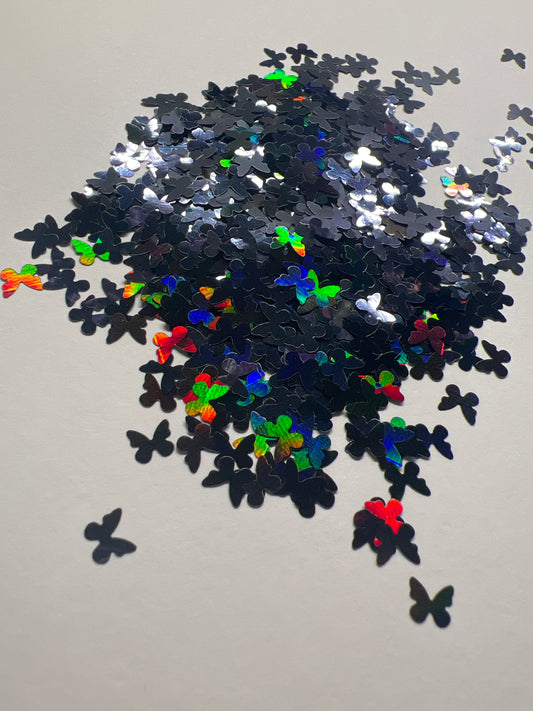 Shaped Glitter Holographic Black Butterflies